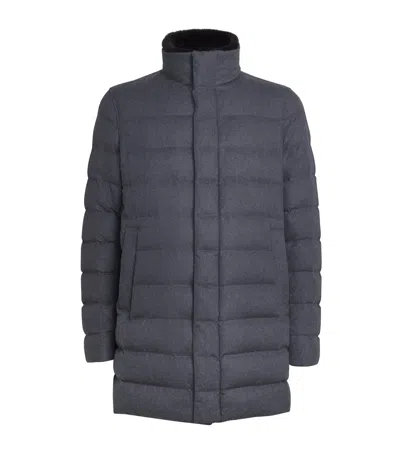 Herno Cashmere-silk Down Puffer Car Coat In Gray