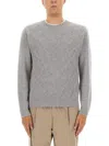 Herno Textured Knit Crew Neck Cashmere Sweater In Gray