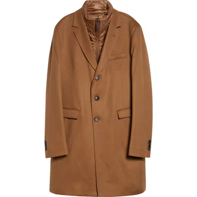 Herno Cashmere Topcoat With Removable Insulated Bib In Brown