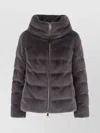 Herno Quilted High-collar Grey Faux Fur Coat In Black