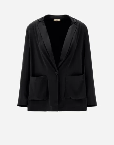 Herno Casual Satin Blazer In Black