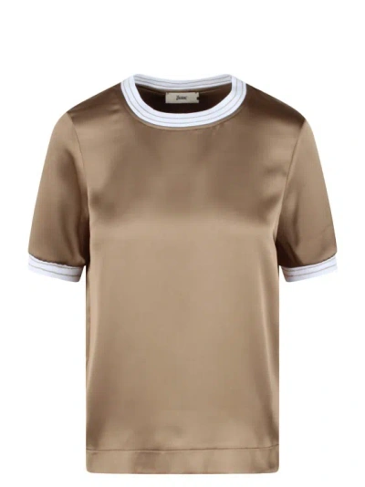 Herno Casual Satin T-shirt In Brown