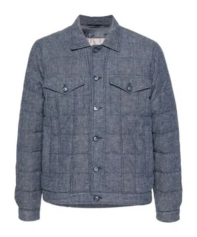Herno Chambray Quilted Puffer Jacket In Gray
