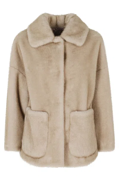 Herno Chantilly Faux Fur Hidden Buttons Polyester Bomber Jacket In Multi