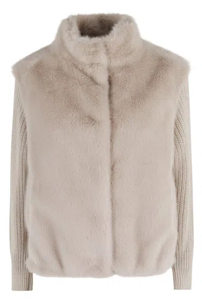Herno Chantilly Faux Fur Jacket In Neutral