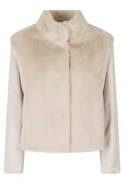Herno Chantilly High Neck Cashmere Sleeves Polyester Jacket In Neutral