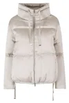 Herno Short Water-repellent Nylon Down Jacket With Funnel Neck And Hem Drawstring In White