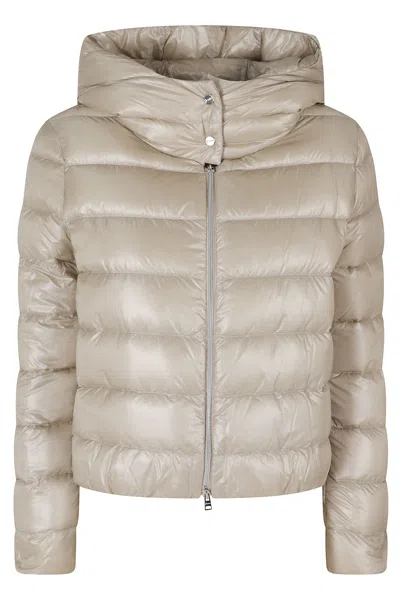 Herno Chantilly High Neck Hooded Double-slider Zip Polyamide Down Jacket In Multi