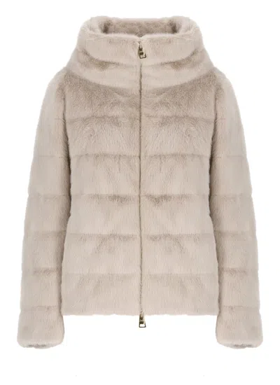 Herno Chantilly Pink Fur Puffer Jacket In Neutral