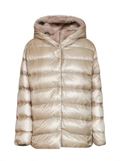 Herno Chantilly Ultralight Nylon And Faux-fur Hooded Down Jacket In Gold