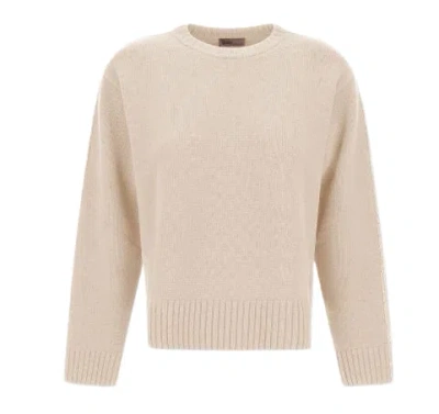Herno Relaxed Fit Crewneck Sweater With Lurex Detailing In Neutral
