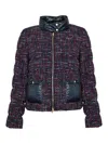 Herno Short Down Jacket In Tweed In Blue