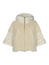 Herno Satin Cape And Lady Alternative Fur In Neutral