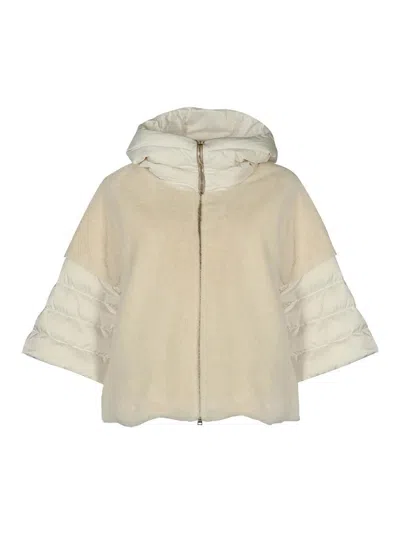 Herno Satin Cape And Lady Alternative Fur In White