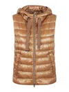 Herno Quilted Sleeveless Hooded Drawstring Jacket In Brown