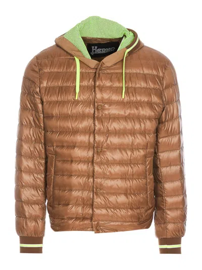 Herno Down Jacket With  Pockets And Hood In Brown