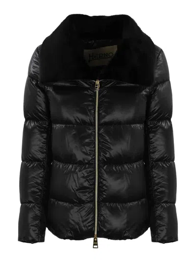 Herno Quilted Down Jacket With Faux Fur In Black