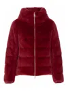 Herno Faux Fur Cape Down Jacket In Red