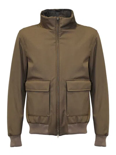 Herno Woolen Bomber Jacket Melange Twill In Brown