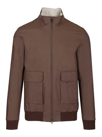 Herno Stretch Cotton Bomber Jacket In Brown