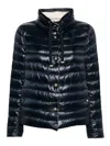 Herno Puffer Jacket With High Collar And Drawstring In Blue