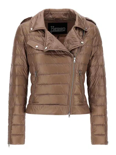 HERNO TAUPE BIKER DOWN JACKET
