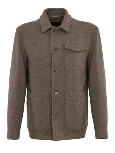 Herno Field Jacket In Recycled Wool In Brown