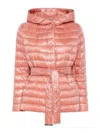 Herno Quilted Padded Jacket With Belted Waist In Dark Pink
