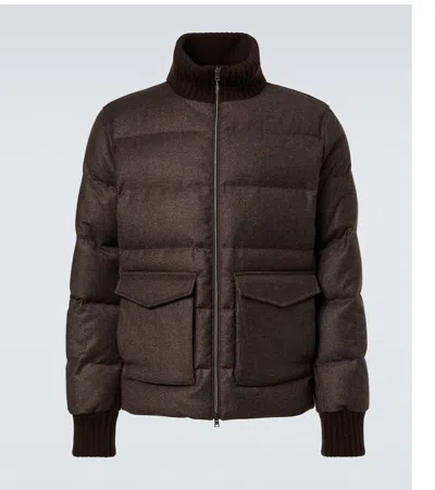 Herno Checked Wool And Cashmere Down Jacket In Brown