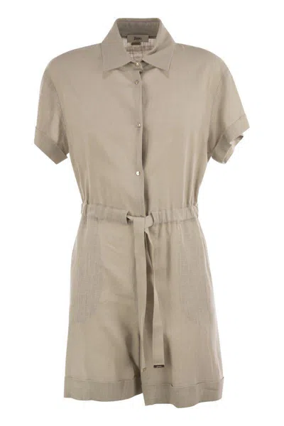 Herno Women Chemisier Jumpsuit With Drawstring In Beige