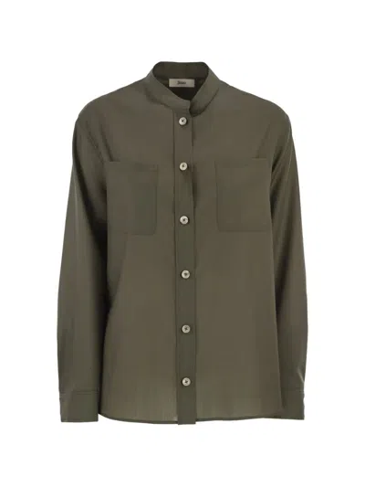 Herno Chest-pocket Mandarin-collar Shirt In Green