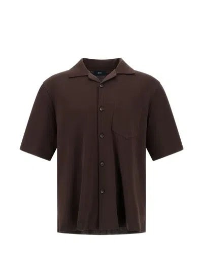 Herno Chest-pocket Short-sleeved Button-up Shirt In Burgundy