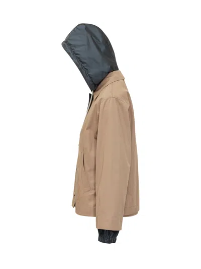 Herno Chic Jacket With Hood And Button Details In Cammello/blu