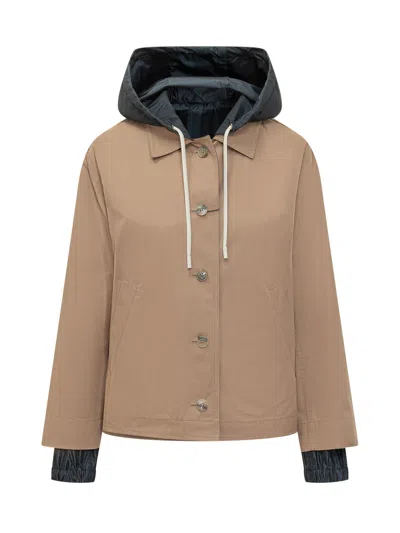 Herno Chic Jacket With Hood And Button Details In Brown