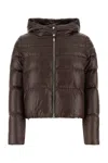 Herno Brown Cropped Down Jacket With Fixed Hood With Snap Buttons In Tech Fabric Woman In Brown
