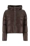 Herno Brown Cropped Down Jacket With Fixed Hood With Snap Buttons In Tech Fabric Woman In Brown