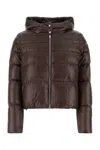 Herno Brown Cropped Down Jacket With Fixed Hood With Snap Buttons In Tech Fabric Woman In Brown