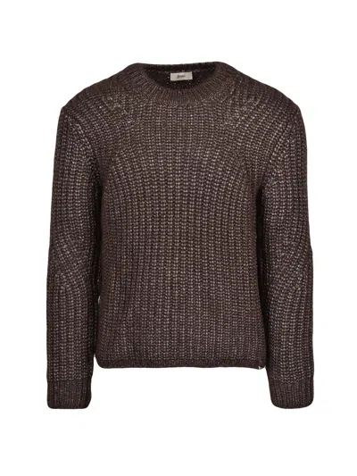 Herno Chunky Knit Crewneck Sweater With Ribbed Detailing In Burgundy