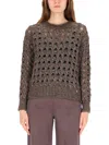 Herno Chunky Knit Sweater With Openwork Design And Metallic Sheen In Gray