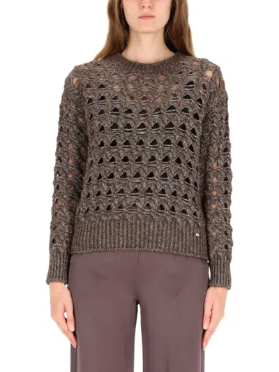Herno Chunky Knit Sweater With Openwork Design And Metallic Sheen In Gray