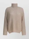 Herno Chunky Knit Turtleneck Sweater With Ribbed Cuffs And Hem In Multi