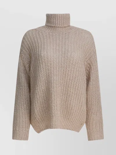 HERNO CHUNKY KNIT TURTLENECK SWEATER WITH RIBBED CUFFS AND HEM