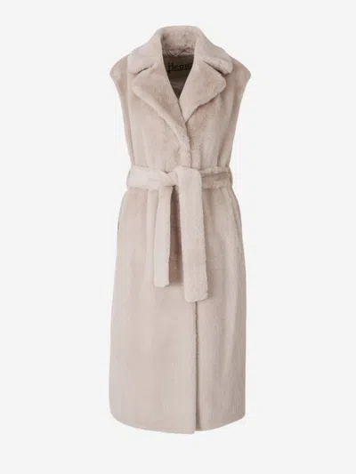 Herno Faux-fur Sleeveless Jacket In Beige