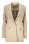Herno Classic Beige Blazer With Pockets And Lapel In Neutral
