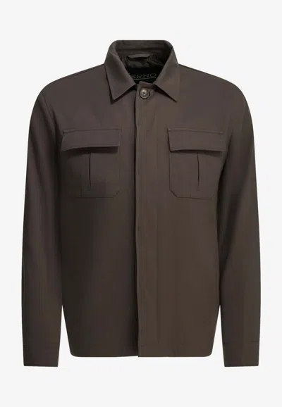 Herno Classic Buttoned Overshirt In Brown
