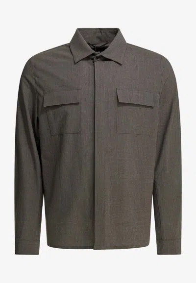 Herno Dove Grey Bi-stretch Wool Canvas Shirt In Brown