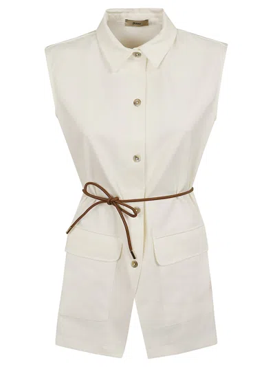 Herno Natural Rome Stitch Cotton Blend Jersey Belted Vest In White