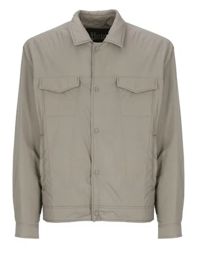 Herno Collared Padded Jacket Flap Pockets In Neutral