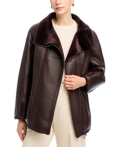 Herno Classic Shearling Zip Front Jacket In Brown