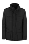 Herno Navy Linen Jacket With Classic Collar And Buttoned Cuffs In Black